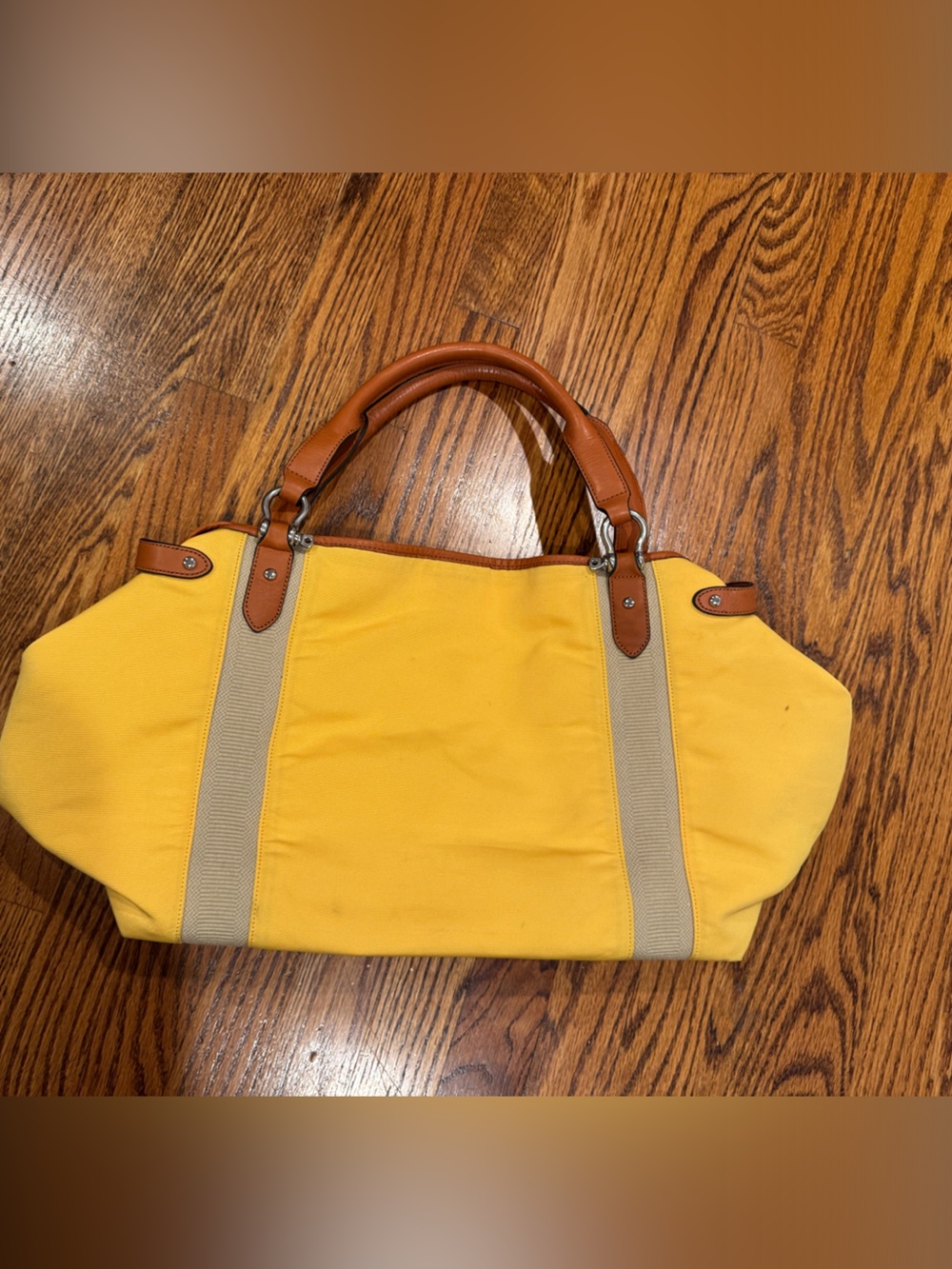 Ralph Lauren Yellow Canvas Tote with Brown Leather Handles